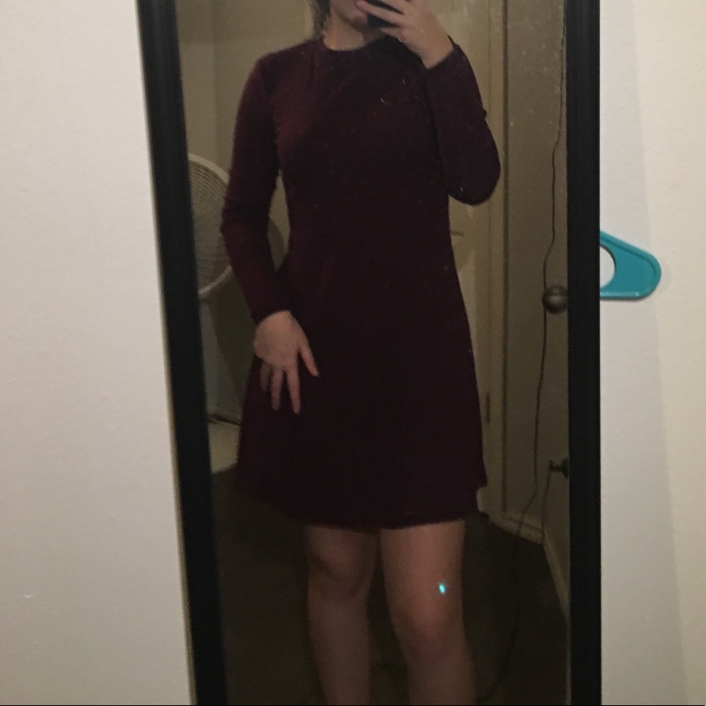 Long Sleeve Maroon Ribbed Short Dress